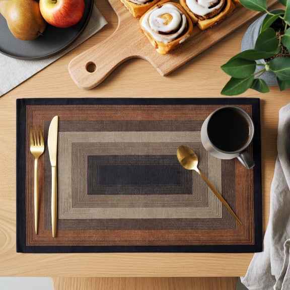 Table Placemats Set of 4 Abstract Geometric Square Washable Place Mats Black Brown Wood Grain Texture Non-Slip Insulation Table Mats for Kitchen Dining Party Decoration,13x19 Inch