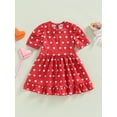 thumbnail image 1 of Valentine's Day Toddler Girls Cute Summer Skirts Short Sleeve Round Neck Ruffle Heart Print Birthday Party Dress (Red, 3-4 Years), 1 of 6