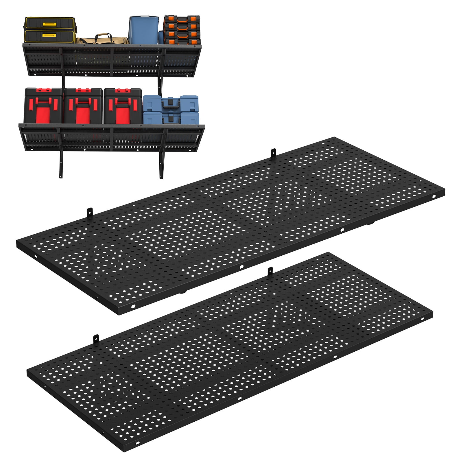 TidBay 2 Pcs 1.5 x 3.6 FT Garage Wall Shelving, 530 lbs Load Capacity, Heavy Duty Wall Mounted Floating Shelves, Adjustable Metal Garage Storage Rack (Black)
