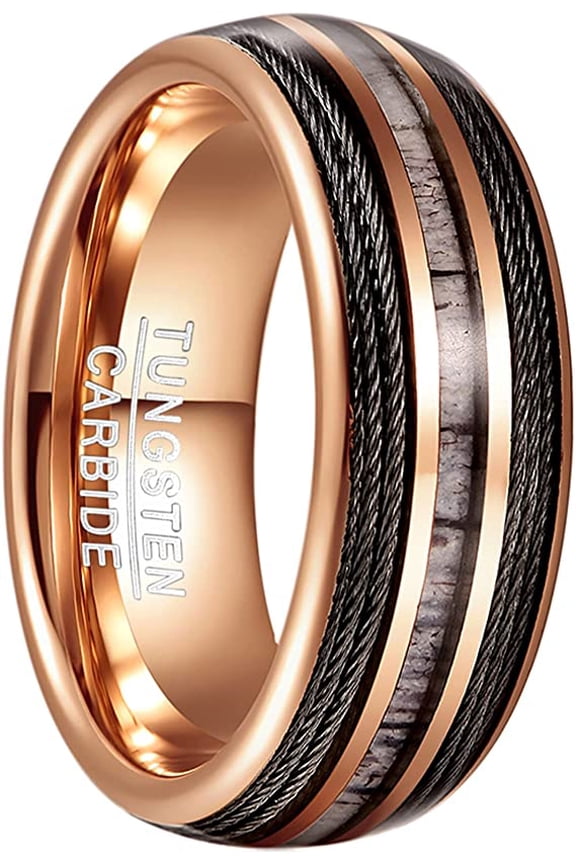 Man/Woman Ring Anniversary Ring Inlaid Cable and Antler 8mm Rose Gold Tungsten Carbide Send to relatives and friends Ring Fit Size 7-12