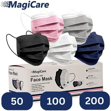MagiCare Protective Face Masks - Breathable 3 Layers of Protection Multicolor Face Mask for Adults, 5 Colorful Mask Options in Packs of 10 - 50ct Box