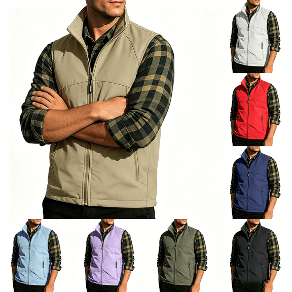 Zynoxe Mens Plus Size Vest Outerwear Stand Collar Zip Up Sleeveless Jacket with Pockets Casual Sports Hiking Golf Vests for Men Khaki XXS