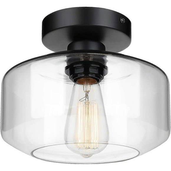Semi-recessed ceiling light, clear glass pendant lamp shade, bulb not included