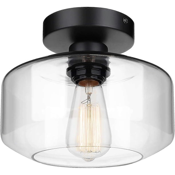 Semi-recessed ceiling light, clear glass pendant lamp shade, bulb not included