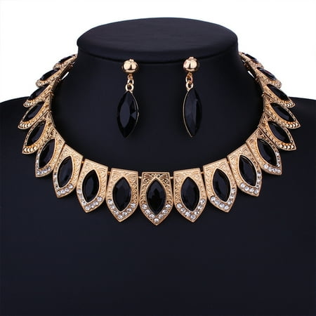Women Jewelry Set Colorful Artificial Diamond Embedded Alloy Women Jewelry Set Colorful Artificial Diamond Embedded Alloy Necklace Ear Stud Earrings