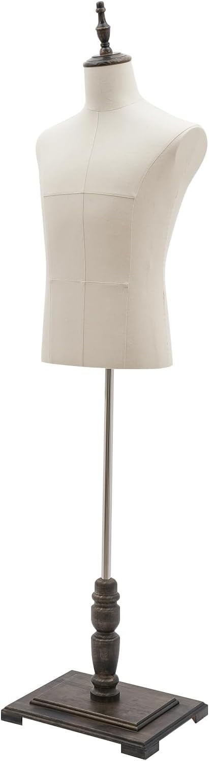 Floor Male Mannequin Model with Adjustable Height, 70 Inch Half Length Model with Stand Detachable Mannequin Dress Form Beige for Clothing Store Sewing Shop