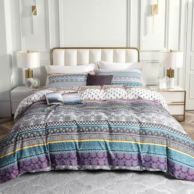 Reversible Duvet Cover Queen Tree Branch Pattern Queen Duvet Cover Set pc Soft Microfiber Breathable Botanical Bedding Sets with Zipper Ties