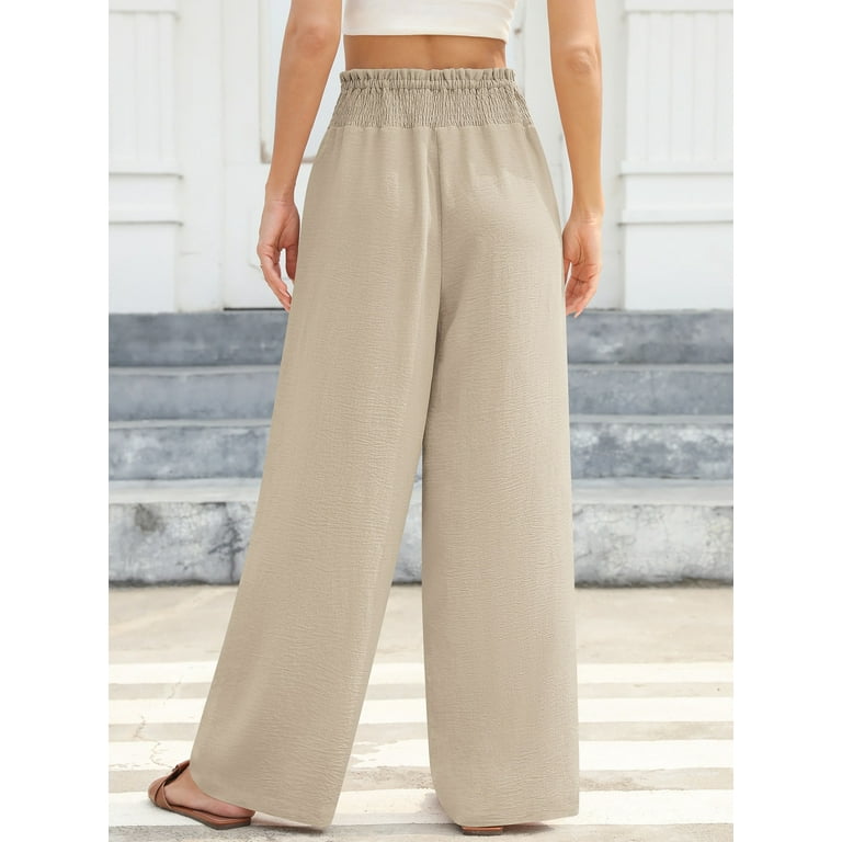 Asklazy Wide Leg Pants for Women Lightweiht Elastic Waisted Palazzo Trousers,US Size,Almond,M Asklazy Wide Leg Pants for Women Lightweiht Elastic Waisted Palazzo Trousers,US Size,Almond,M