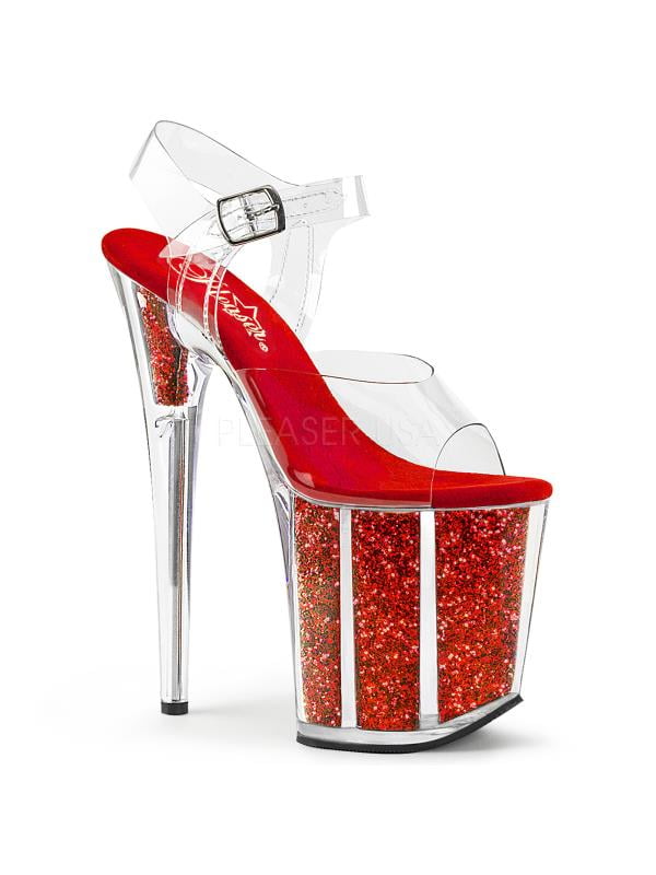 Clr/Red Glitter Pleaser Platforms (Exotic Dancing) 8" Heel Size: 5 Clr/Red Glitter Pleaser Platforms (Exotic Dancing) 8" Heel Size: 5