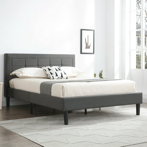 Modern Sleep Hampton Square Upholstered, Blackstone Upholstered Square Stitched Platform Bed Gray Queen