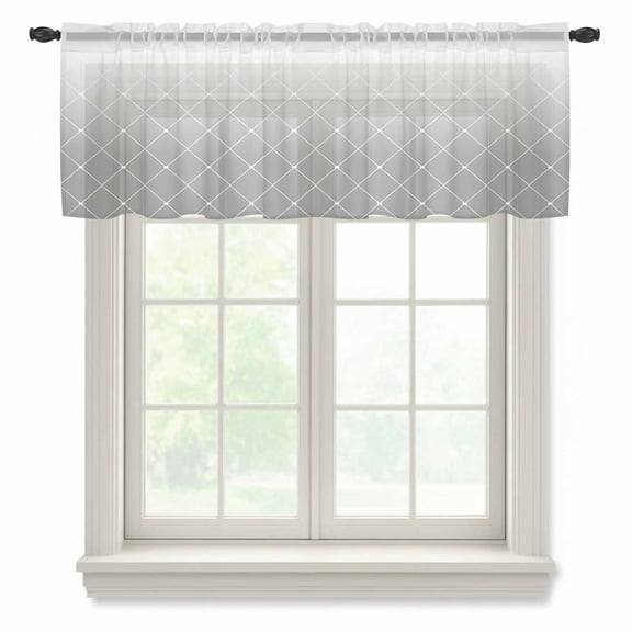Gray Ombre Valance Curtains for Kitchen/Living Room/Bathroom/Bedroom Window, Rod Pocket Small Topper Half Short Window Curtains Voile Sheer Scarf, Modern Geometric Abstract Rhombus Striped 42"x12"