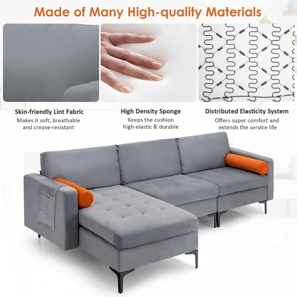 Finihen L-shaped Sectional Sofa Couch, Modular L-shaped 3-Seat Sectional Sofa with Reversible Chaise and 2 USB Ports, for Living Room, Light Gray Finihen L-shaped Sectional Sofa Couch, Modular L-shaped 3-Seat Sectional Sofa with Reversible Chaise and 2 USB Ports, for Living Room, Light Gray
