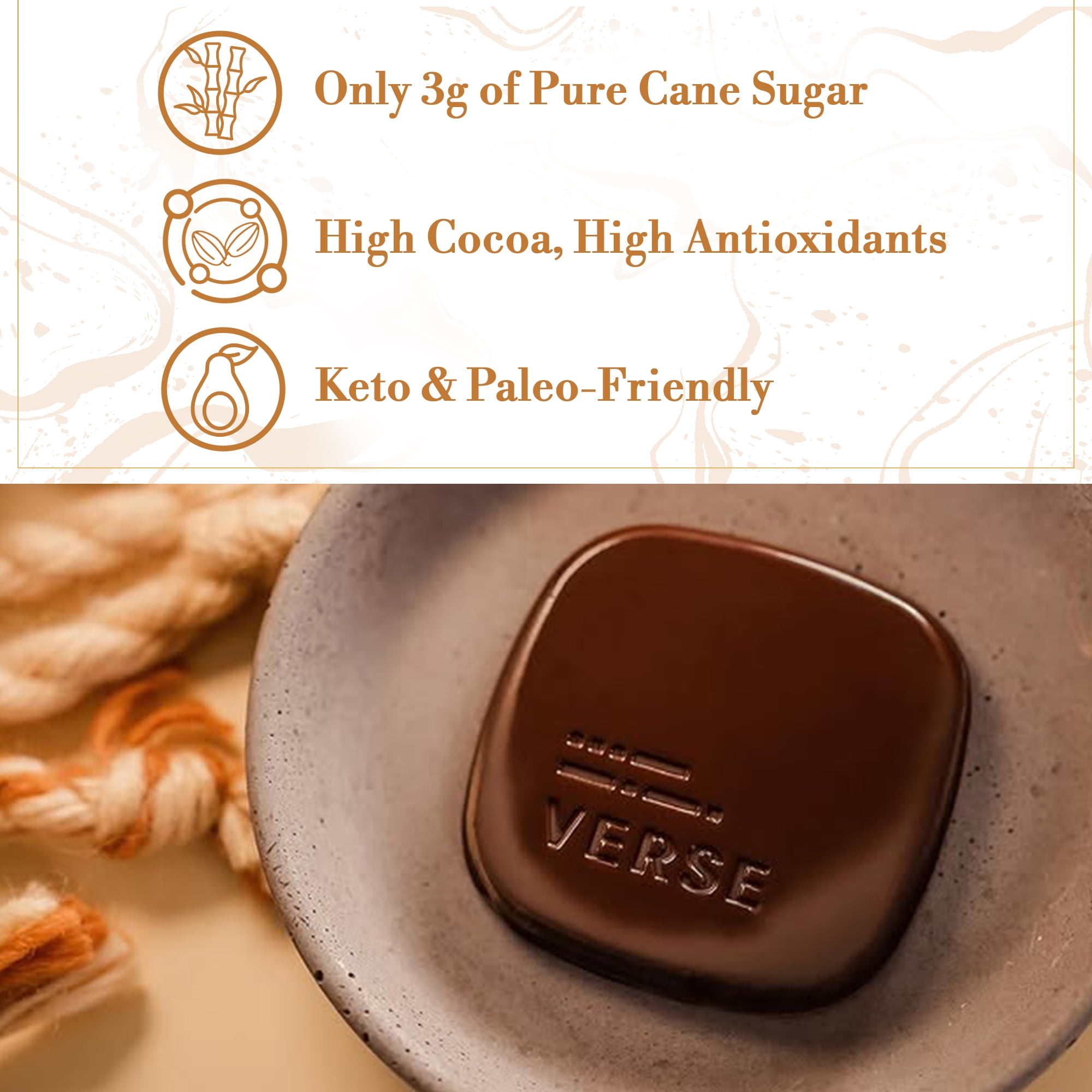 Verse 70% Dark Chocolate with Almonds - Gluten Free, Keto Low Sugar Snack - Crunchy Salted Almond - Only 3g Cane Sugar - Individually Wrapped Vegan Dark Fine Chocolates Squares (9 Count, 4 Pack)