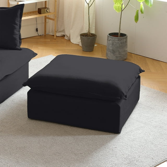 Sodrens Canapé Sectionnel Modulaire, Canapé Moderne en Tissu de Lin à Combinaison Libre, Ottoman pour Salon, Noir