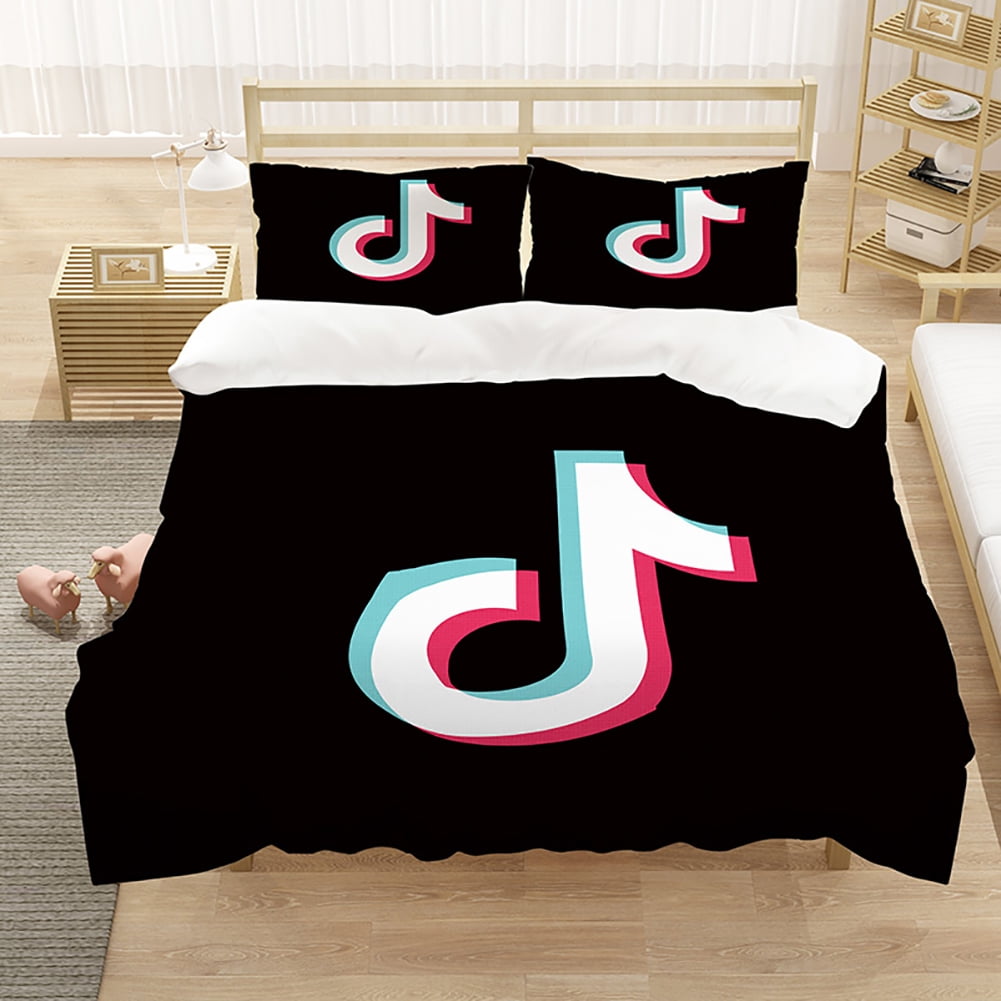 3D Printed Tik Tok Children Bedding Set Kids Boys Black Bed Duvet Cover Sets(No Comforter