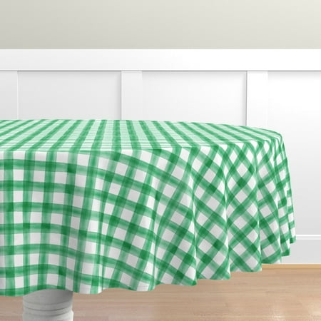 

Cotton Sateen Tablecloth 70 Round - Watercolor Plaid Green Irish Buffalo Check Patricks Day Print Custom Table Linens by Spoonflower
