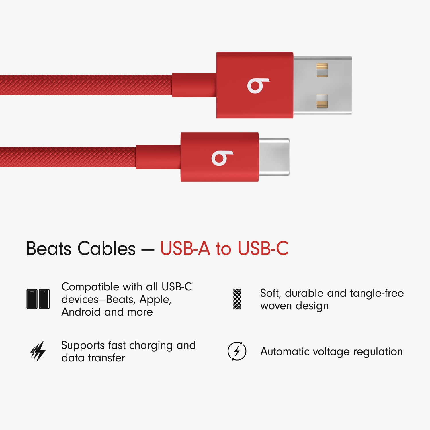 Beats USB-A to USB-C Woven Cable (1.5 m / 5 ft) - Rapid Red
