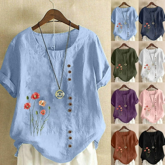 Brondbend Women Tops Casual Womens Tshirts Crew Neck Short Sleeved Cotton Blouse Print Casual Loose Fit Beach Tops Summer Fall Wear,Army Green