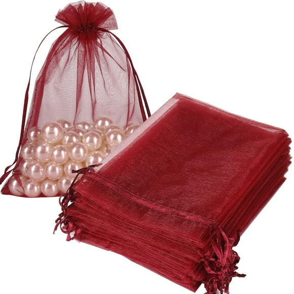 Bolsas de regalo de organza, paquete HRX, rojo burdeos, 13 x 18 cm, 100 unidades