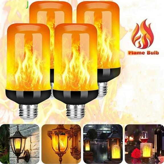 4 Pack LED Flame Light Bulbs, E26 Base Realistic LED Fire Lights for Christmas Decorations, Indoor Outdoor Party Home Decor
