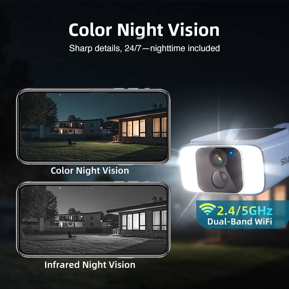 WiFi6 2.4G/5G Wireless Solar Battery Security Camera System 4PACK 4MP,Waterproof PIR Detection, Home Surveillance Camera with Color Night Vision 2-Way Audio