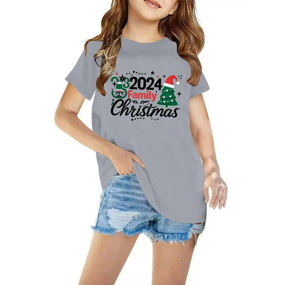 ZACPNCV Merry Christmas Shirts Toddler Boys Girls Short Sleeve Plaid Graphic Tees Tops Xmas Gift Gray 5-6 Years