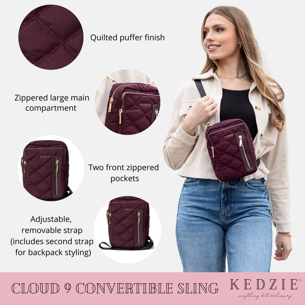 Kedzie Cloud 9 Convertible Sling Crossbody Bag Mulberry Quilted Puffer Amazon.com: KEDZIE Cloud 9 Quilted Puffer Convertible Sling  main image 2