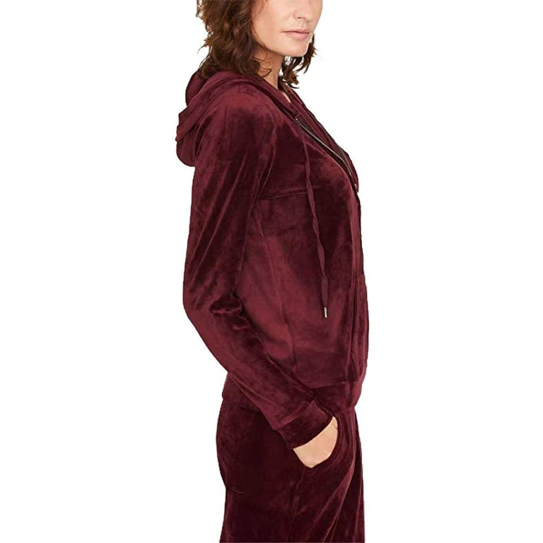 Gloria Vanderbilt Women s Ellie Velour Hoodie Jacket M Merlot