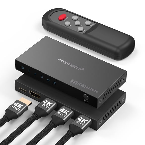 Fosmon 3 In 1 Out HDMI Splitter With Remote, HDMI2.0 4K@60Hz HDMI Switch Switcher Selector Box, Supports HDR HDCP 2.2 For PS5 Xbox Nintendo Switch