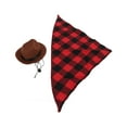 thumbnail image 2 of Pet Cowboy Costume Set, Comfortable Dog Cowboy Hat And Scarf Cool Multipurpose With Scarf For Party Brown+Red Grid, 2 of 8