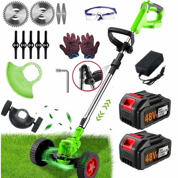 LEXKUYI Electric Weed Wacker, 48V Cordless  Weed Eater Battery Powered, with 2 * 4.0 Batteries & Charger, Lightweight Brush Cutter/Grass Trimmer, 3 Types Blade, for Lawn Yard Garden
