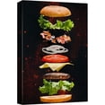 thumbnail image 1 of Canvas Print Wall Art Cheeseburger Ingredient Floating Explosion Food Culinary Photography Modern Rustic Scenic Multicolor Colorful for Living Room, Bedroom, Office - 12"x18", 1 of 5