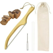 Bread Knife with Wooden Handle - Sourdough Bread Slicer, Bow Knife with Stainless Steel Serrated Cutter for Homemade Bread, Loaf, Baguette & Artisan Bread