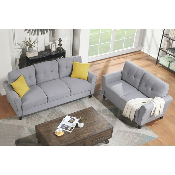 Living Room Sofa Sets, Modern Sofa and Loveseat Set, 2 Piece Linen Fabric Couch with Thick Cushion and Arm, Sofa: 79.9''L x 30''W x 34.5''H, Loveseat: 57.5''L x 30''W x 34.5''H