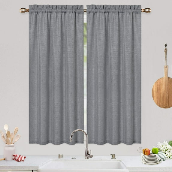 ZACOO 45 Inch Length Waffle Weave Half Window Curtains Light Fitering Rod Pocket Small Cafe Curtain for Bathroom, Grey, 2 Panels