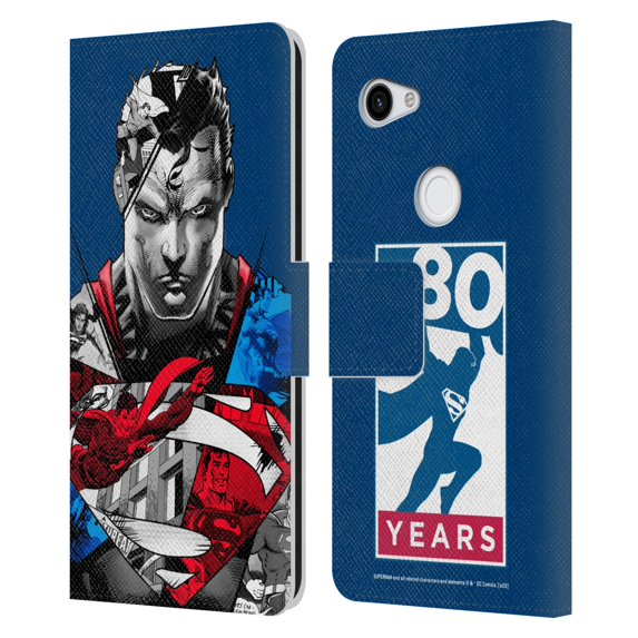 Head Case Designs Officially Licensed Superman DC Comics 80th Anniversary Collage Leather Book Wallet Case Cover Compatible with Google Pixel 3a