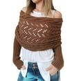 thumbnail image 5 of Soumake Knitted Cable Wrap with Sleeves Solid Color Hollow Twist Crochet Pattern Women Shawl Scarf Bohemian Style Sweater Scarf, 5 of 5