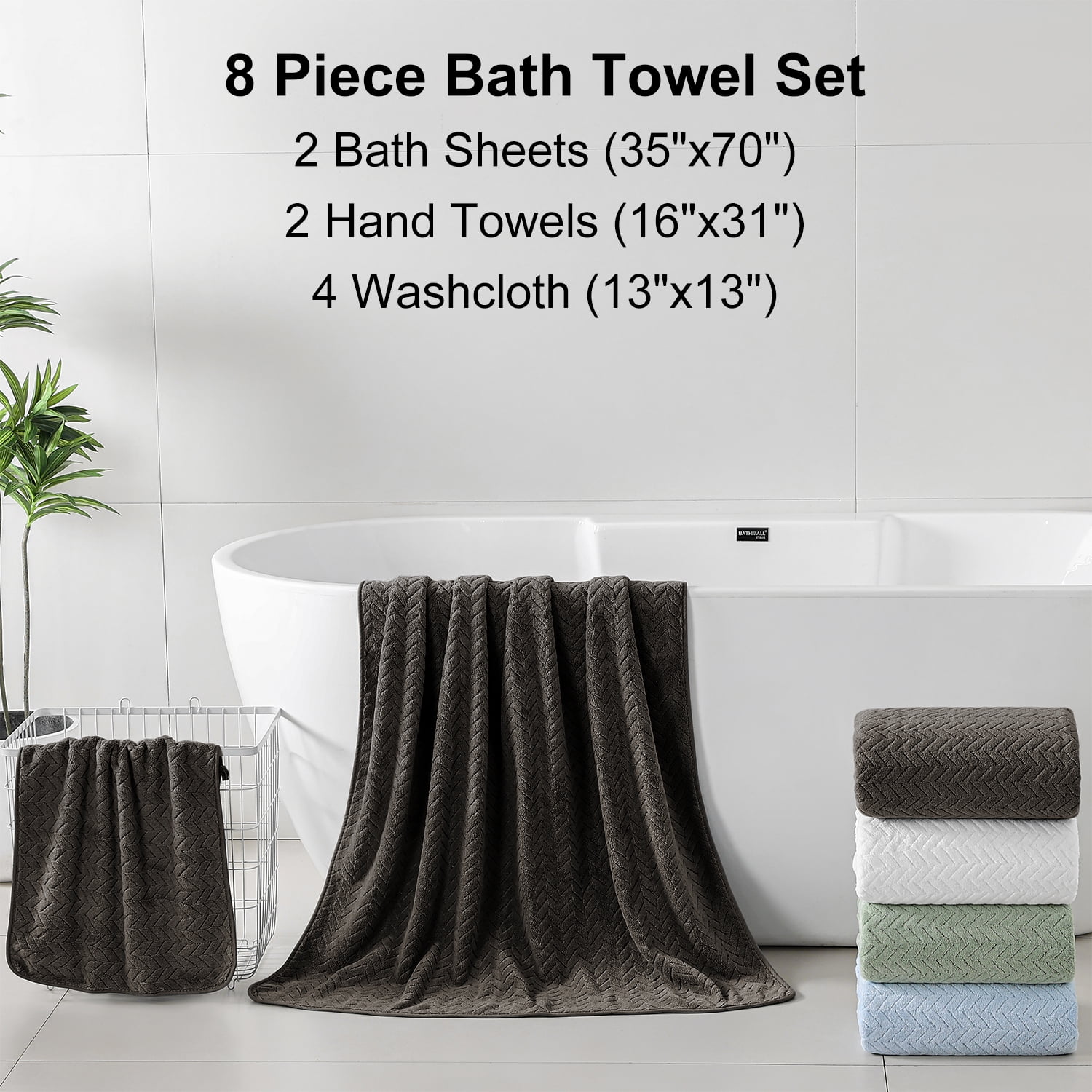 Beartech 8 Piece Bath Towel Set |2 Oversized Large Bath Towels Sheet, 2 Hand Towels & 4 Washcloths| Ultra Soft Towel Set Highly Absorbent Quick Dry Hotel Towel Collection