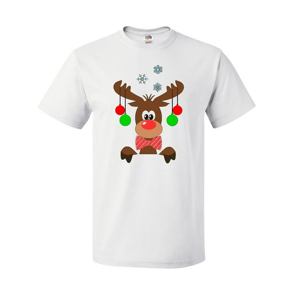 Inktastic Cute Christmas Reindeer with Red Nose, Ornaments and Bow Tie T-Shirt