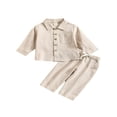 thumbnail image 1 of POINTERTECK Toddler Baby Boy Cotton Linen Pants Set Solid Color Long Sleeve Button Down T-Shirt Tops Pants Fall Clothes Outfit, 1 of 7
