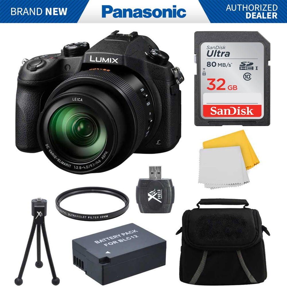 Panasonic LUMIX FZ1000 4K QFHD/HD 20.1MP 16X Long Zoom Digital Camera Black Bundle with 32GB Memory Card, Camera 62mm Multicoated UV Protective Filter, Battery Tripod - Walmart.com