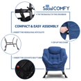 thumbnail image 4 of SOCIALCOMFY Modern Lazy Chair with Portable Ottoman, Accent Contemporary Lounge Chair Steel Frame Leisure Sofa Chair Set with Footstool, Armrests, Side Pocket for Living Room, Bedroom, Office, Blue, 4 of 7