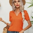 thumbnail image 5 of SWSMCLT Women's Short Sleeve Sweater Soft Elegant Pullover Sweaters Top Summer V Neck Fashion Fall Acrylic Orange Small, 5 of 5