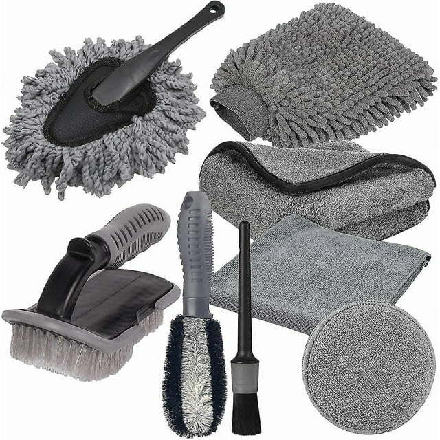 Gadlane 9 Piece Car Cleaning Kit Detailing Brush Microfibre Cloth Duster & Bag