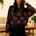 thumbnail image 2 of Arlun Heart Sweaters for Women Love Valentine's Day Knitted Puff Sleeves Crewneck Pullover Tops Casual Long Sleeve Relaxed Fit Cute Sweater 2026 Fashion New Outfits Black S, 2 of 4