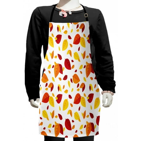 

Leaf Kids Apron Colorful Fall Autumn Leaves on White Background Seasonal Design Modern Artwork Boys Girls Apron Bib with Adjustable Ties for Cooking Baking Painting Red Orange Yellow by Ambesonne