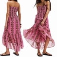 thumbnail image 3 of Tube Top Dress for Women Summer Solid Strapless Dresses, Off the Shoudle Ruffle Beach Dress Red L, 3 of 7