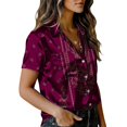 thumbnail image 5 of QASIEATN Women's Retro Shirt Women's Satin Printed Short Sleeved Shirt Vacation Style Shirt, 5 of 7