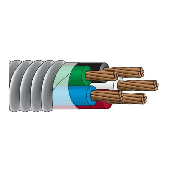 8/4 Metal Clad (MC) Cable with Ground, Aluminum Armored, Stranded Copper Conductors (20FT Cut)