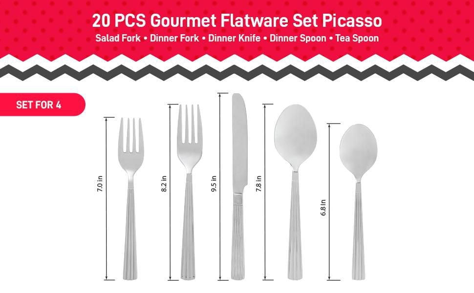 Picasso 20-Piece Stainless Steel Flatware Set – Modern, Rust-Resistant, Dishwasher Safe Silverware